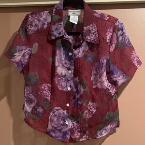 80's Karin Stevens Petites Red and Purple Blouse